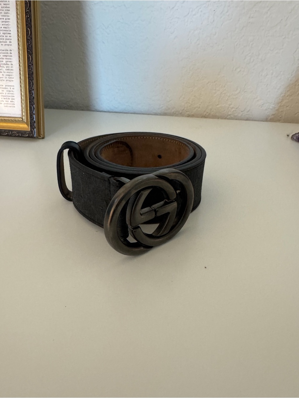 Gucci Black Leather Belt with Interlocking Double-G Matte Buckle